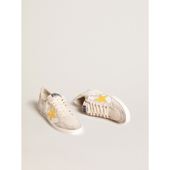 Ball Star LTD in white mesh with yellow leather star and heel tab Ball Star LTD in white mesh with yellow leather star and heel tab