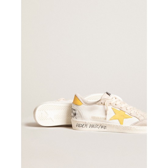 Ball Star LTD in white mesh with yellow leather star and heel tab Ball Star LTD in white mesh with yellow leather star and heel tab