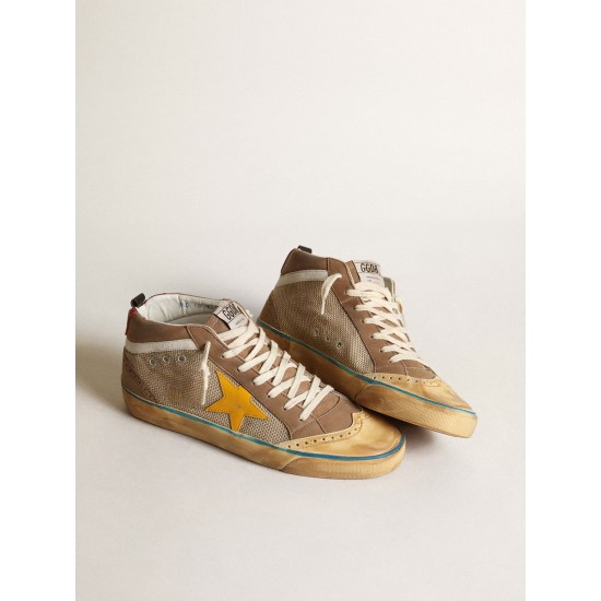 Men's Mid Star in beige mesh and dove gray nubuck and yellow star Men's Mid Star in beige mesh and dove gray nubuck and yellow star