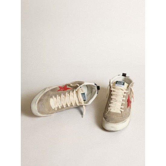 Men's Mid Star in dove gray suede with red leather star Men's Mid Star in dove gray suede with red leather star