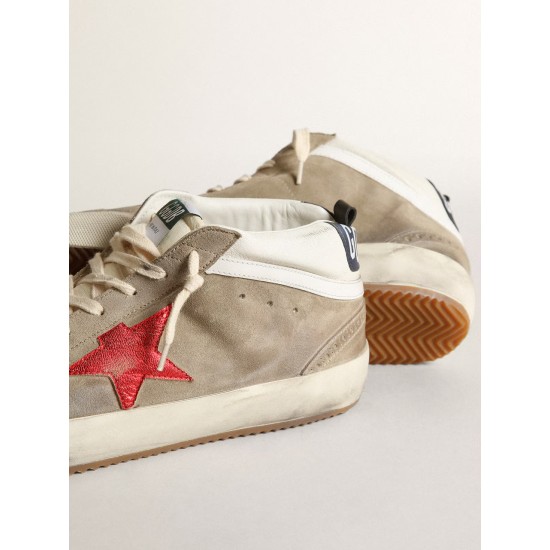 Men's Mid Star in dove gray suede with red leather star Men's Mid Star in dove gray suede with red leather star