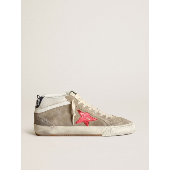Men's Mid Star in dove gray suede with red leather star Men's Mid Star in dove gray suede with red leather star