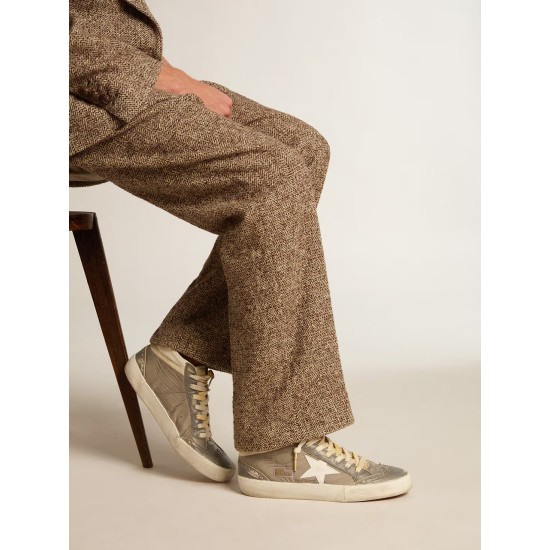 Mid Star LTD in gray nylon and nappa leather with white leather star Mid Star LTD in gray nylon and nappa leather with white leather star