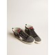Mid Star in black suede with white leather star and silver flash Mid Star in black suede with white leather star and silver flash