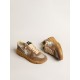 Running Sole in silver mesh and tobacco suede with a white star Running Sole in silver mesh and tobacco suede with a white star