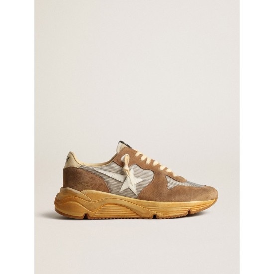 Running Sole in silver mesh and tobacco suede with a white star Running Sole in silver mesh and tobacco suede with a white star