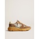 Running Sole in silver mesh and tobacco suede with a white star Running Sole in silver mesh and tobacco suede with a white star
