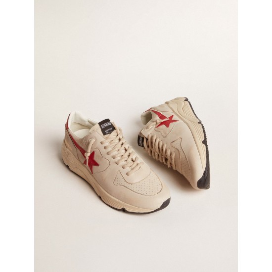 Men's Running Sole in gray nappa leather with red nappa leather star and heel tab Men's Running Sole in gray nappa leather with red nappa leather star and heel tab