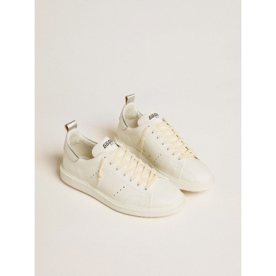 Men’s Starter in white leather with silver metallic leather heel tab Men’s Starter in white leather with silver metallic leather heel tab