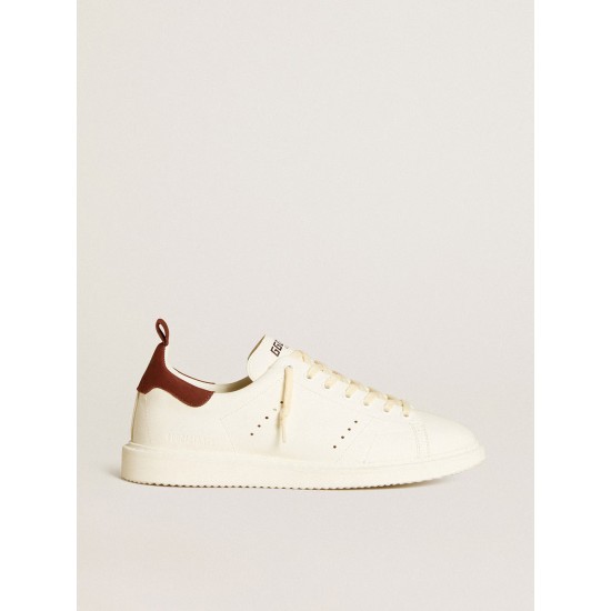 Men’s Starter in white leather with burgundy nubuck heel tab Men’s Starter in white leather with burgundy nubuck heel tab