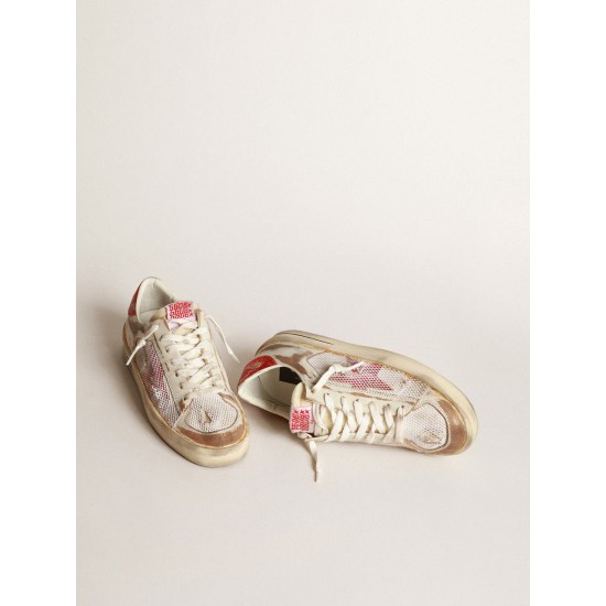 Stardan LAB sneakers in white leather and mesh with red laminated leather star Stardan LAB sneakers in white leather and mesh with red laminated leather star