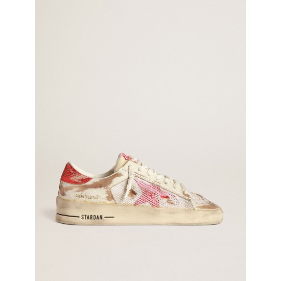Stardan LAB sneakers in white leather and mesh with red laminated leather star Stardan LAB sneakers in white leather and mesh with red laminated leather star