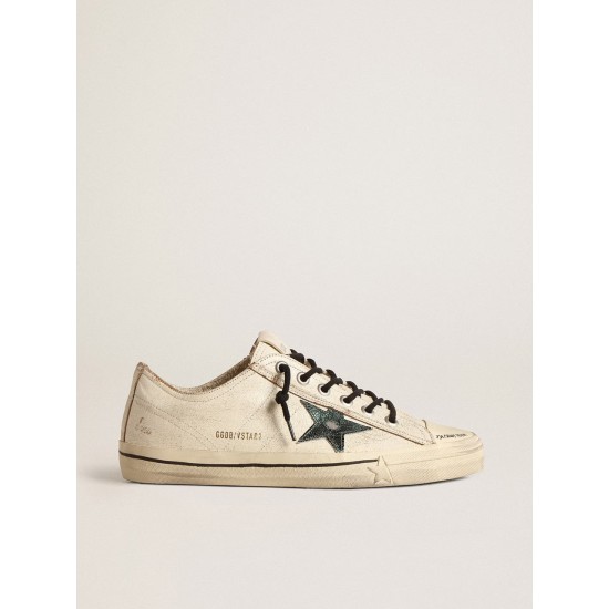 V-Star in glossy leather with metallic green crackle leather star V-Star in glossy leather with metallic green crackle leather star