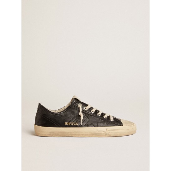 Men's V-Star in black nappa leather with a black leather star Men's V-Star in black nappa leather with a black leather star