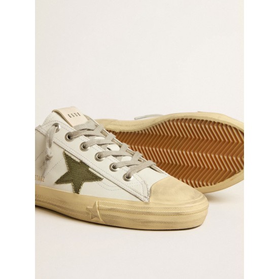 Men's V-Star in white leather with green canvas star Men's V-Star in white leather with green canvas star