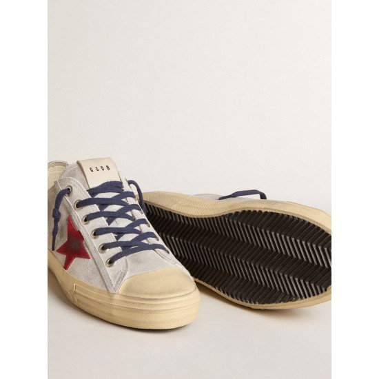 Men's V-Star LTD in silver metallic suede with red suede star Men's V-Star LTD in silver metallic suede with red suede star