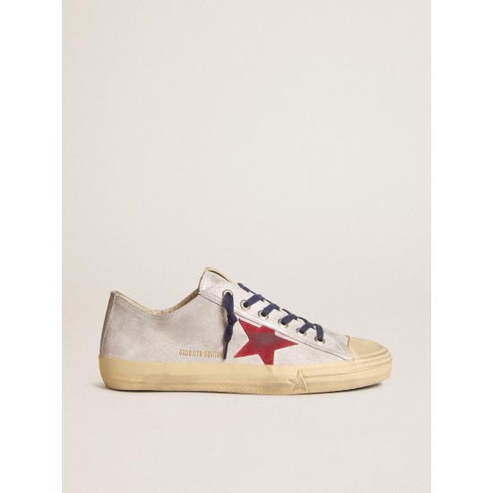 Men's V-Star LTD in silver metallic suede with red suede star Men's V-Star LTD in silver metallic suede with red suede star