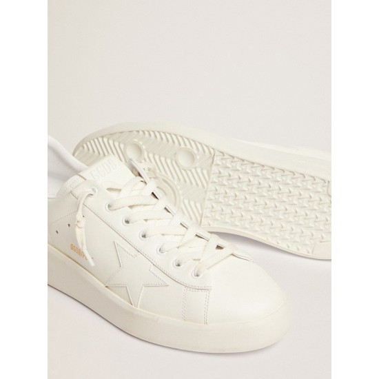 Men's Purestar in white leather with tone-on-tone star Men's Purestar in white leather with tone-on-tone star