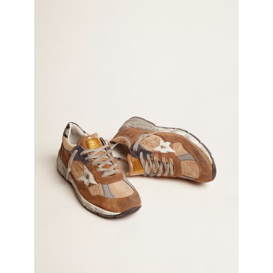 Men's Dad-Star in tobacco-colored mesh and suede with white star Men's Dad-Star in tobacco-colored mesh and suede with white star