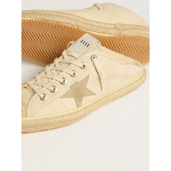 Men's V-Star Sabot in canvas with beige suede star Men's V-Star Sabot in canvas with beige suede star