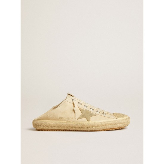 Men's V-Star Sabot in canvas with beige suede star Men's V-Star Sabot in canvas with beige suede star