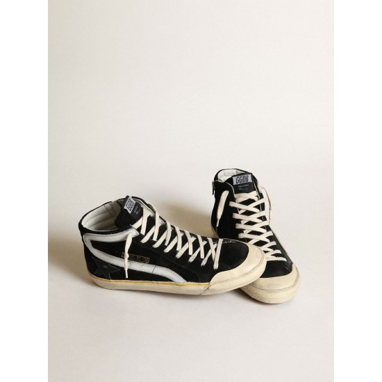 Men's Slide Penstar in black suede with black star and white flash Men's Slide Penstar in black suede with black star and white flash