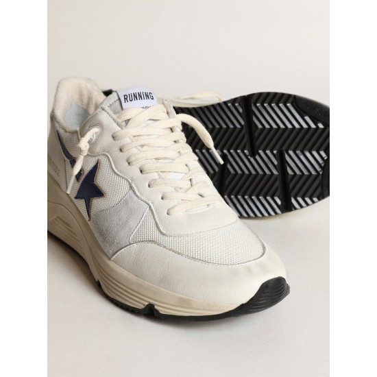 Running Sole in white mesh and nappa leather with a blue star Running Sole in white mesh and nappa leather with a blue star