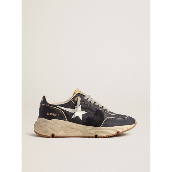 Running Sole in blue nylon with white printed star Running Sole in blue nylon with white printed star
