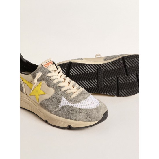 Running Sole in beige nylon and gray suede with yellow star Running Sole in beige nylon and gray suede with yellow star