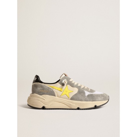 Running Sole in beige nylon and gray suede with yellow star Running Sole in beige nylon and gray suede with yellow star