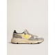 Running Sole in beige nylon and gray suede with yellow star Running Sole in beige nylon and gray suede with yellow star
