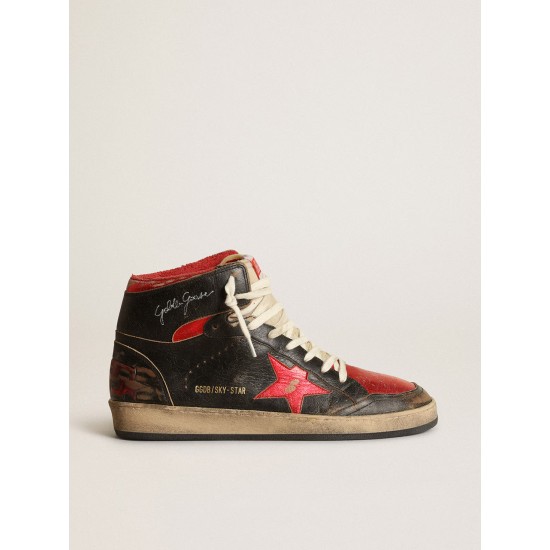 Men's Sky-Star in glossy black leather with red star Men's Sky-Star in glossy black leather with red star