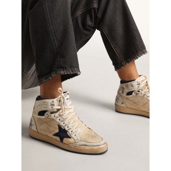 Men's Sky-Star in cream-colored nylon and leather with blue suede star Men's Sky-Star in cream-colored nylon and leather with blue suede star