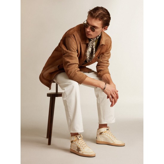 Men’s Sky-Star in white nappa leather with dove-gray suede star Men’s Sky-Star in white nappa leather with dove-gray suede star