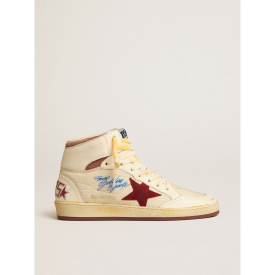 Sky-Star in beige nylon and nappa with pomegranate suede star Sky-Star in beige nylon and nappa with pomegranate suede star