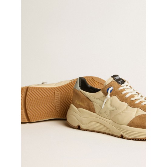 Men's Running Sole in ivory nylon and tobacco suede Men's Running Sole in ivory nylon and tobacco suede
