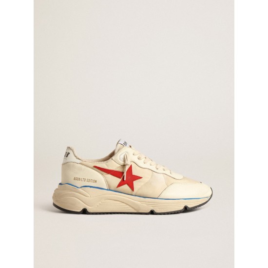 Men’s Running Sole LTD in beige nylon with red leather star Men’s Running Sole LTD in beige nylon with red leather star