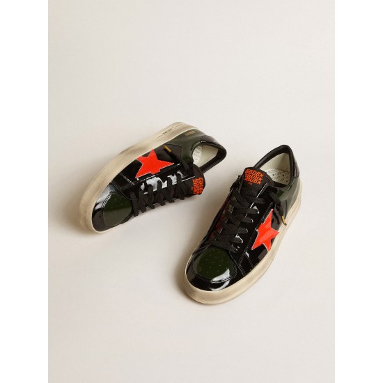 Men's Stardan LAB in black and green patent leather with orange star Men's Stardan LAB in black and green patent leather with orange star