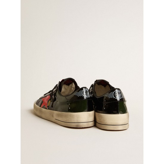 Men's Stardan LAB in black and green patent leather with orange star Men's Stardan LAB in black and green patent leather with orange star