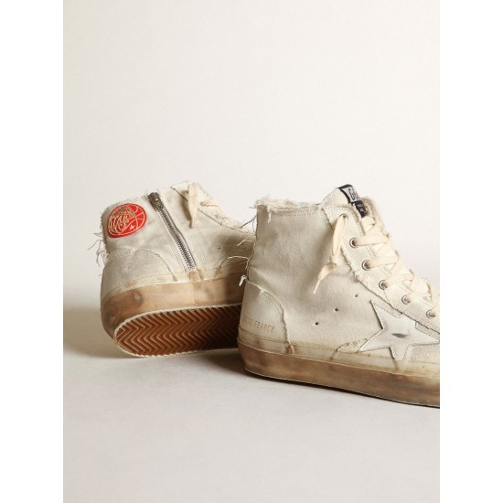 Francy sneakers in ivory canvas with white leather star Francy sneakers in ivory canvas with white leather star