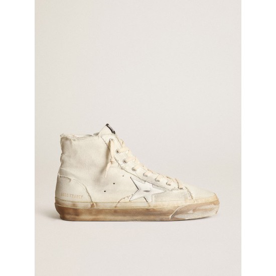 Francy sneakers in ivory canvas with white leather star Francy sneakers in ivory canvas with white leather star