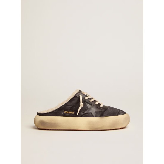Men's Space-Star Sabot shoes in quilted black nylon with shearling lining Men's Space-Star Sabot shoes in quilted black nylon with shearling lining