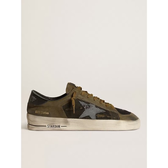 Men's Stardan in military green nubuck and black mesh with white star Men's Stardan in military green nubuck and black mesh with white star