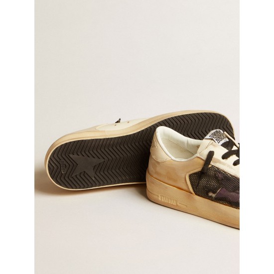 Men's Stardan LAB in ecru nappa and mesh with purple leather star Men's Stardan LAB in ecru nappa and mesh with purple leather star