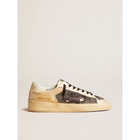 Men's Stardan LAB in ecru nappa and mesh with purple leather star Men's Stardan LAB in ecru nappa and mesh with purple leather star