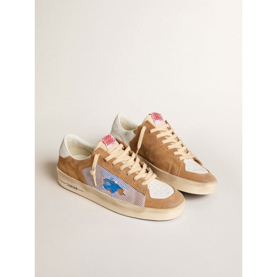 Stardan LTD in tobacco suede and mesh with blue star and leather heel tab Stardan LTD in tobacco suede and mesh with blue star and leather heel tab