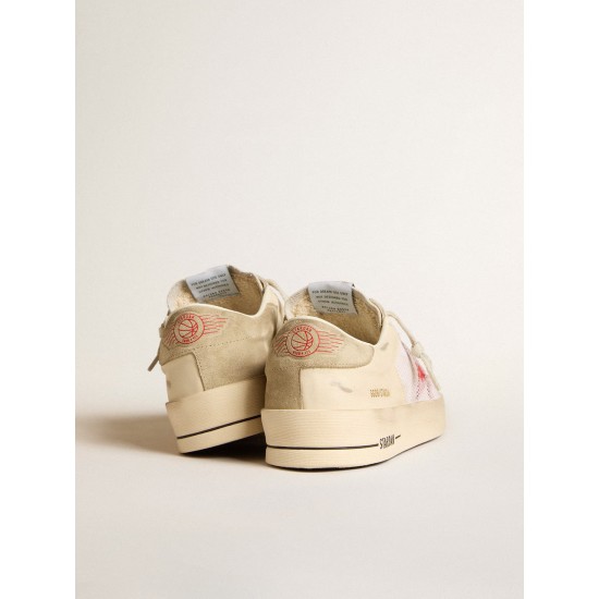 Men's Stardan in white leather and mesh with red star and sand-colored heel tab Men's Stardan in white leather and mesh with red star and sand-colored heel tab