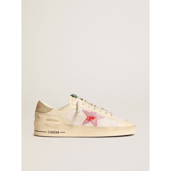 Men's Stardan in white leather and mesh with red star and sand-colored heel tab Men's Stardan in white leather and mesh with red star and sand-colored heel tab