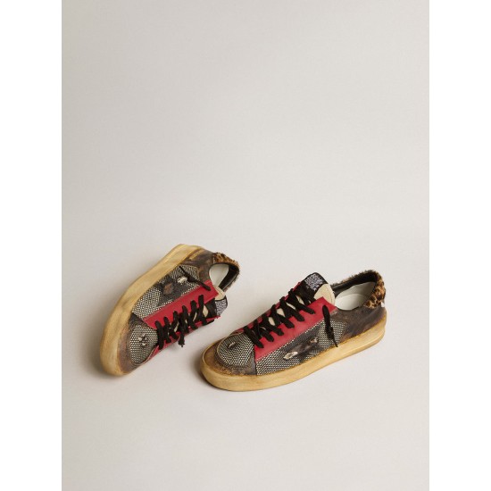 Men's Stardan LAB in mesh with black leather inserts and leopard heel tab Men's Stardan LAB in mesh with black leather inserts and leopard heel tab