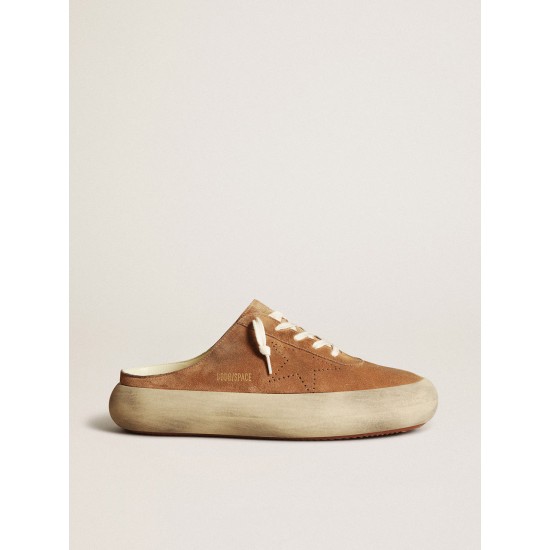 Men's Space-Star Sabots in tobacco suede with perforated star Men's Space-Star Sabots in tobacco suede with perforated star